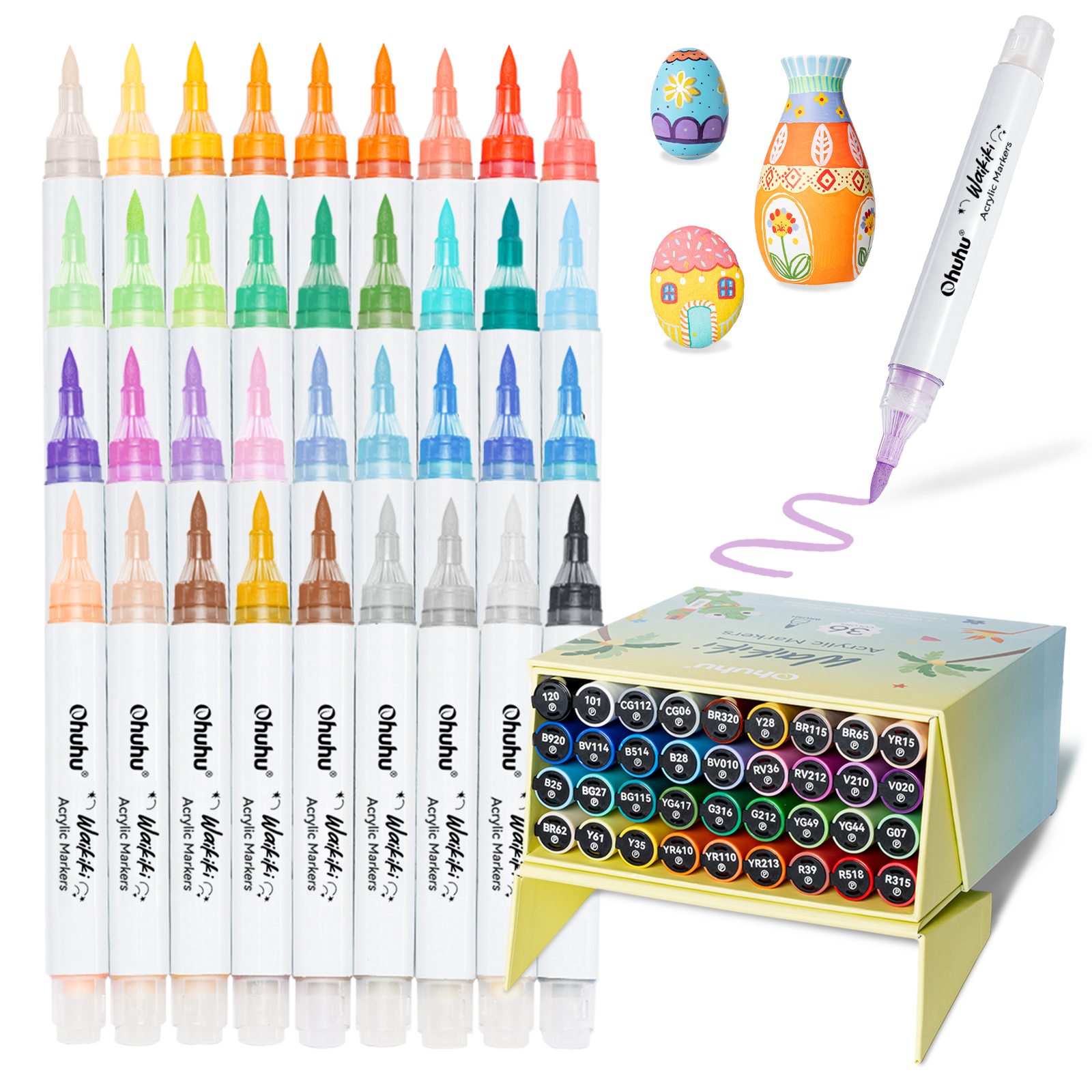 Ohuhu Top Pump Acrylic Paint Markers Brush Tip 36 Colors Paint Pens-Waikiki