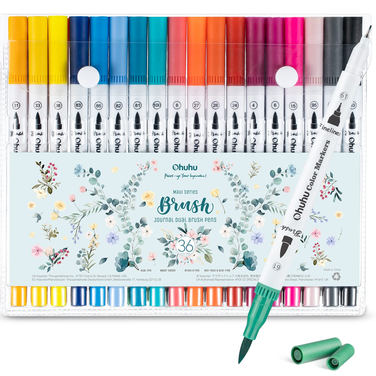 Ohuhu Maui 36 Colors Dual Tips Water Based Art Markers, Brush & Fineliner