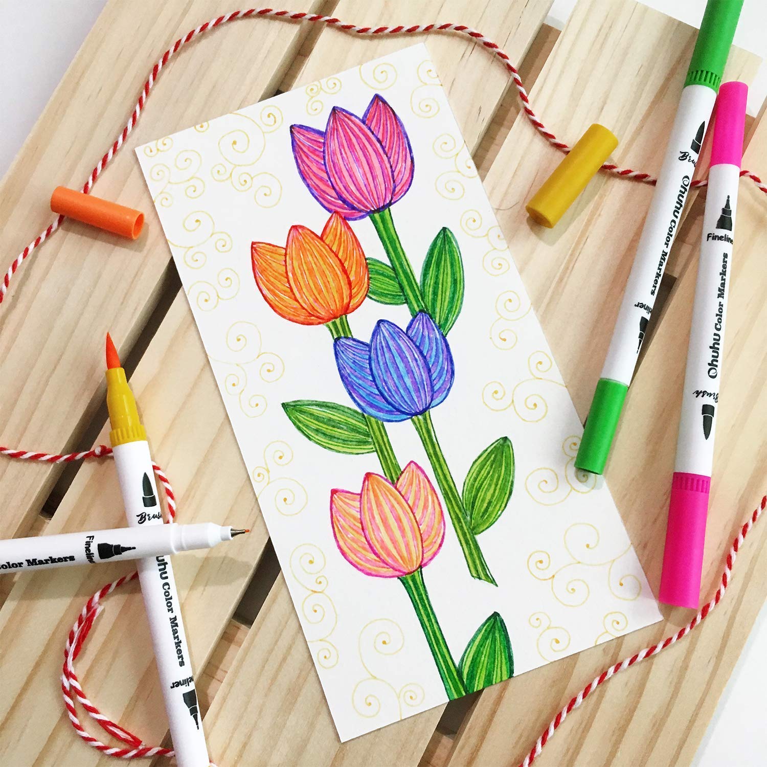 Ohuhu Maui 36 Colors Dual Tips Water Based Art Markers, Brush & Fineliner (Ships from Asia Warehouse)