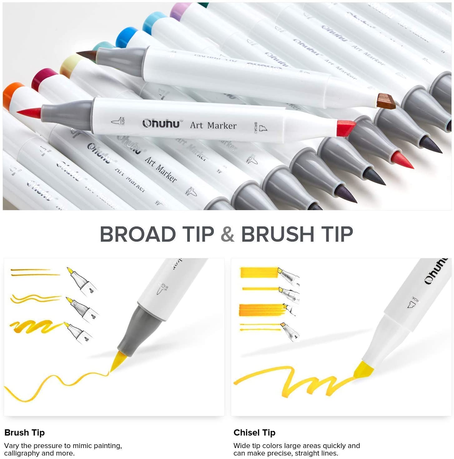 Ohuhu Honolulu 120 Colors Dual Tips Alcohol Art Markers Brush & Chisel US Exclusive