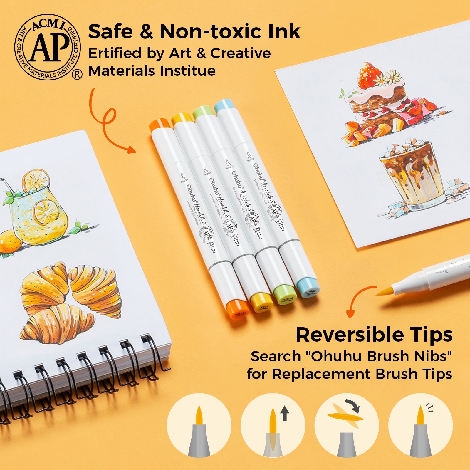 Ohuhu Honolulu S 48 Colors Dual Soft Tips Alcohol Art Markers, Brush & Soft Chisel