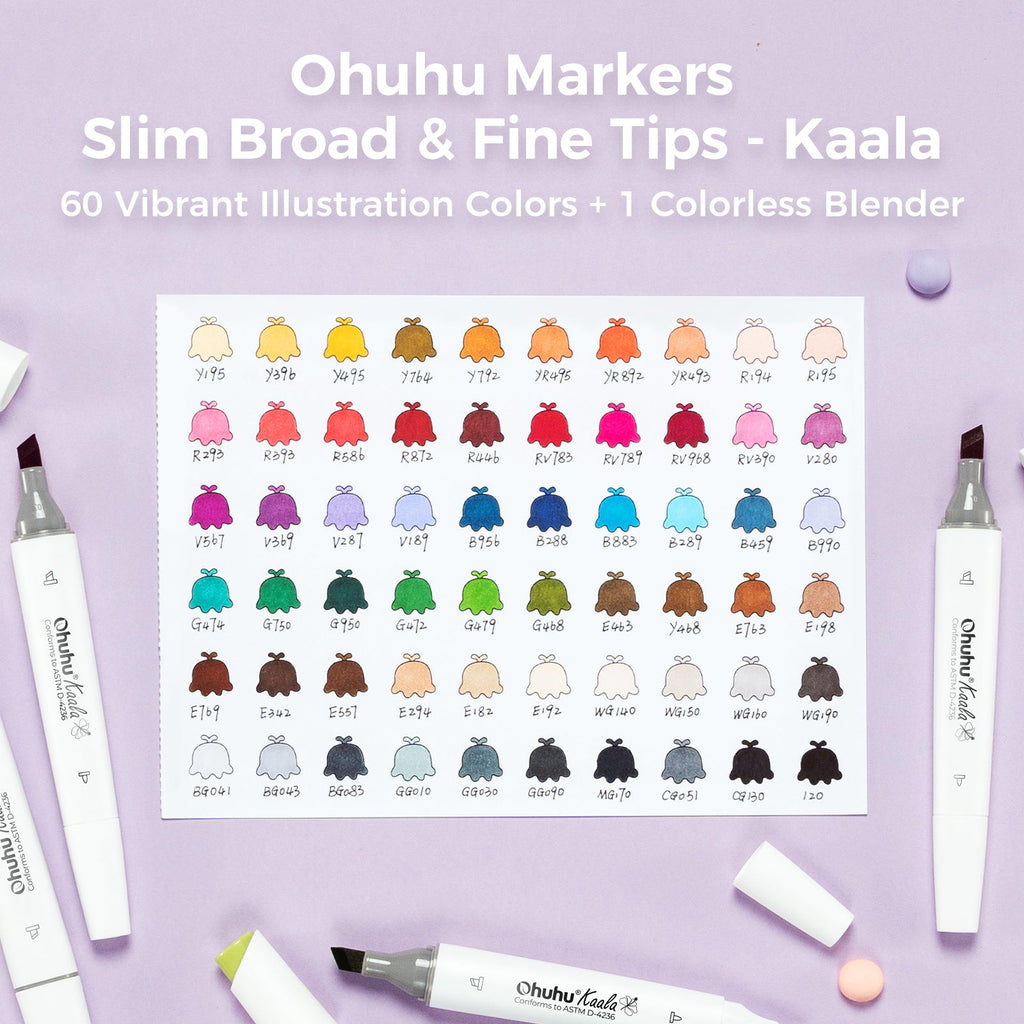 Ohuhu Kaala Four Tones Slim Broad and Fine Dual Tips Alcohol Art Markers (Canada Domestic Shipping)