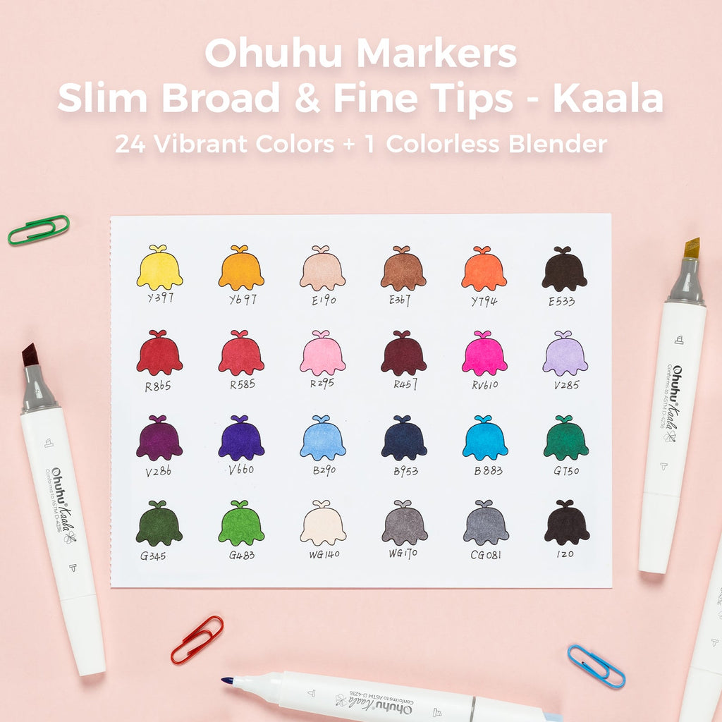 Ohuhu Kaala Four Tones Slim Broad and Fine Dual Tips Alcohol Art Markers (Europe Only)