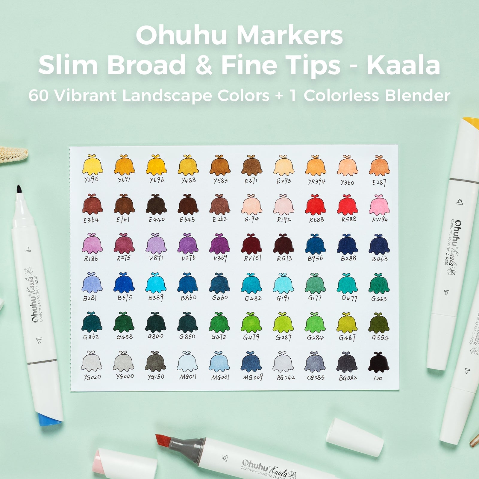 Ohuhu Kaala Four Tones Slim Broad and Fine Dual Tips Alcohol Art Markers (Europe Only)