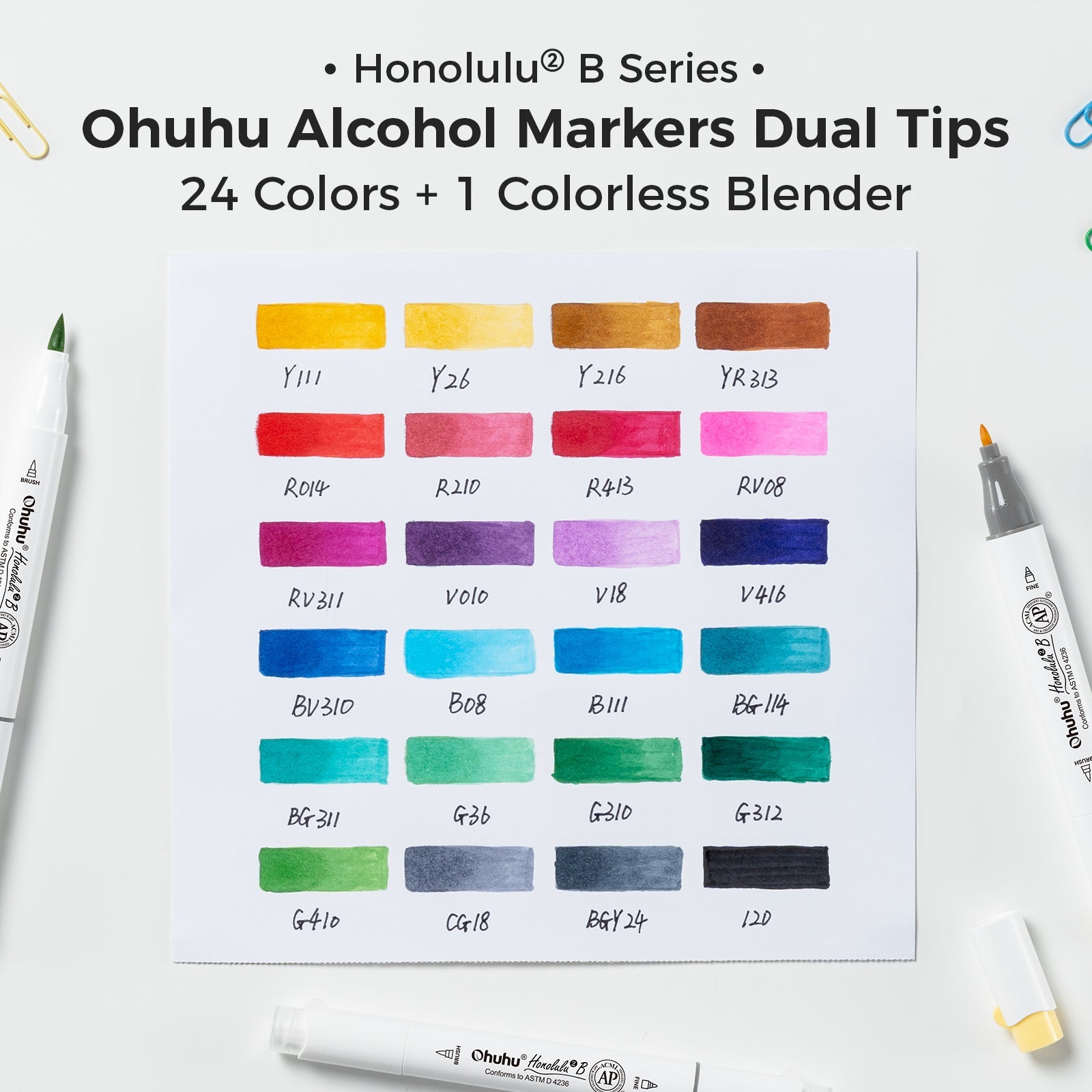 Ohuhu Honolulu² 24 Basic Colors Dual Tips Alcohol Art Markers