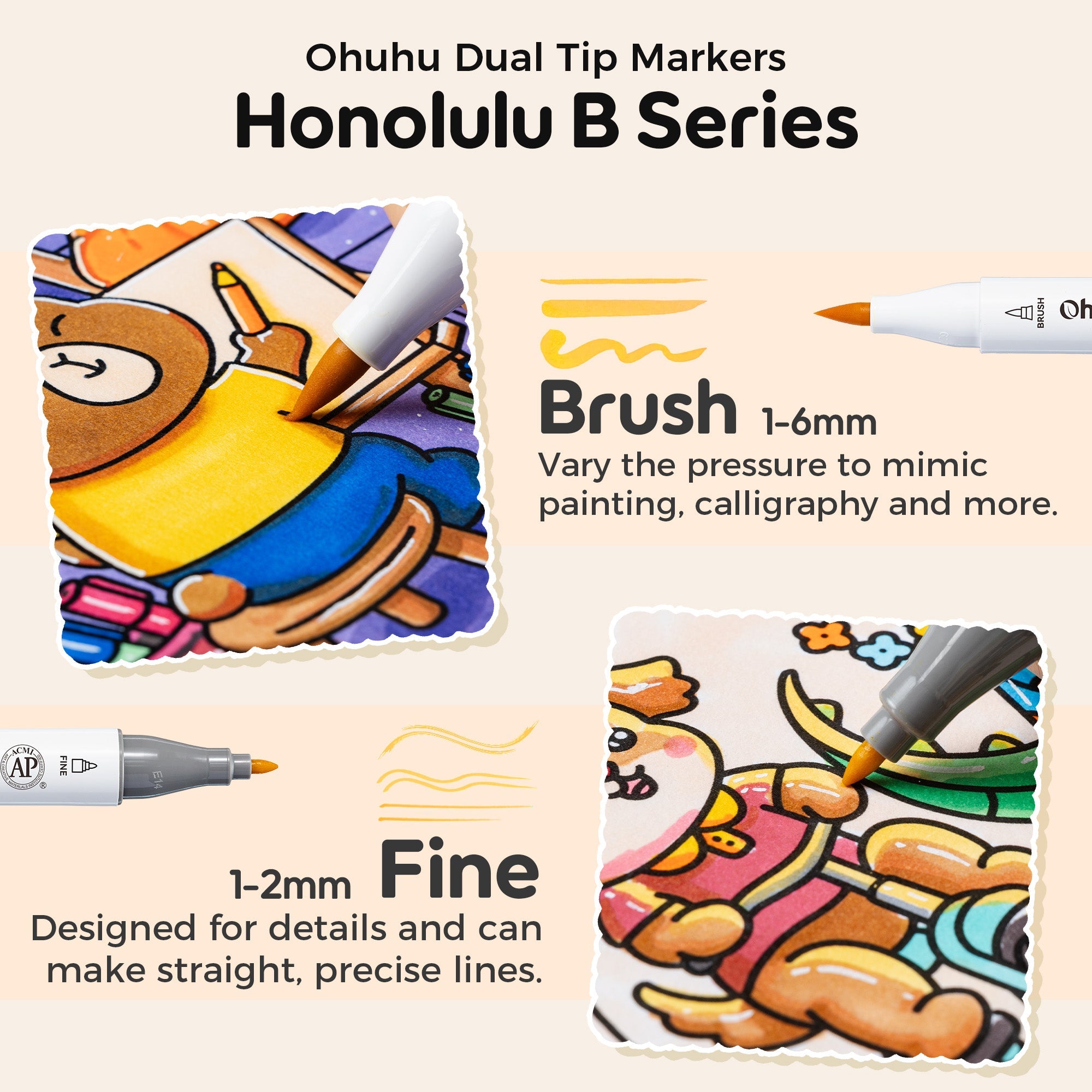 Ohuhu Honolulu B 48 Colors Alcohol Markers with Coloring Book
