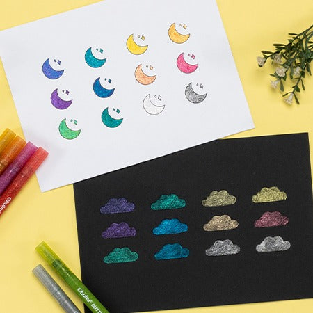 Ohuhu Water-Based Glitter Metallic Marker Pens, 12 Shimmer Colors