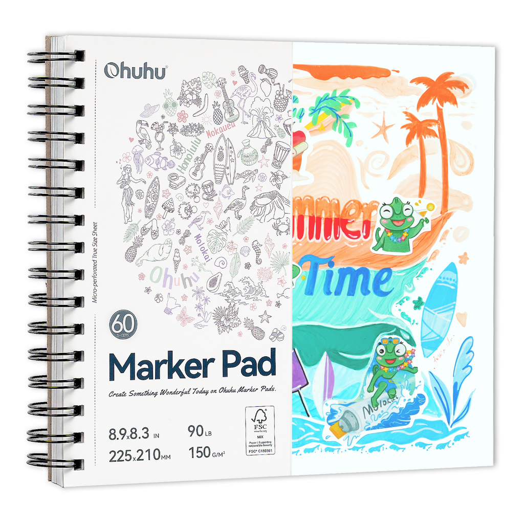 Ohuhu Bleedproof Double-Sided Marker Pad, Spiral-Bound