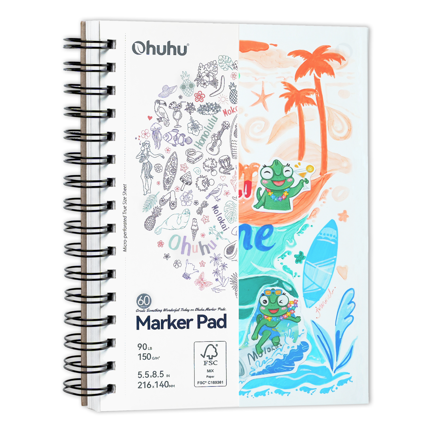 Ohuhu Bleedproof Double-Sided Marker Pad, Spiral-Bound