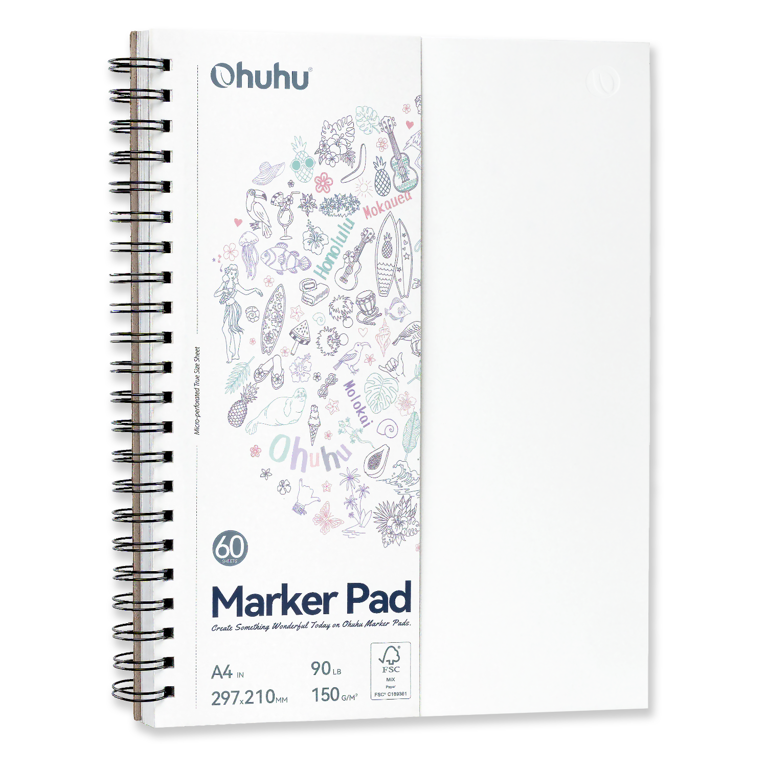 Ohuhu Bleedproof Double-Sided Marker Pad, Spiral-Bound