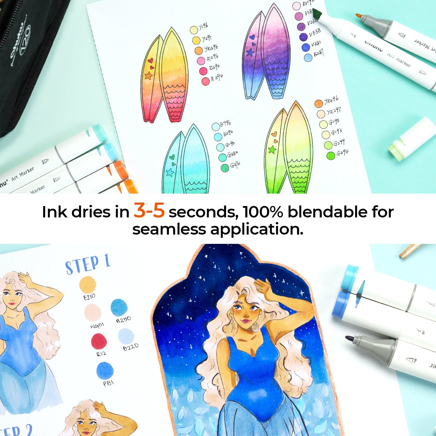 Ohuhu Bleedproof Double-Sided Marker Pad with PU Cover