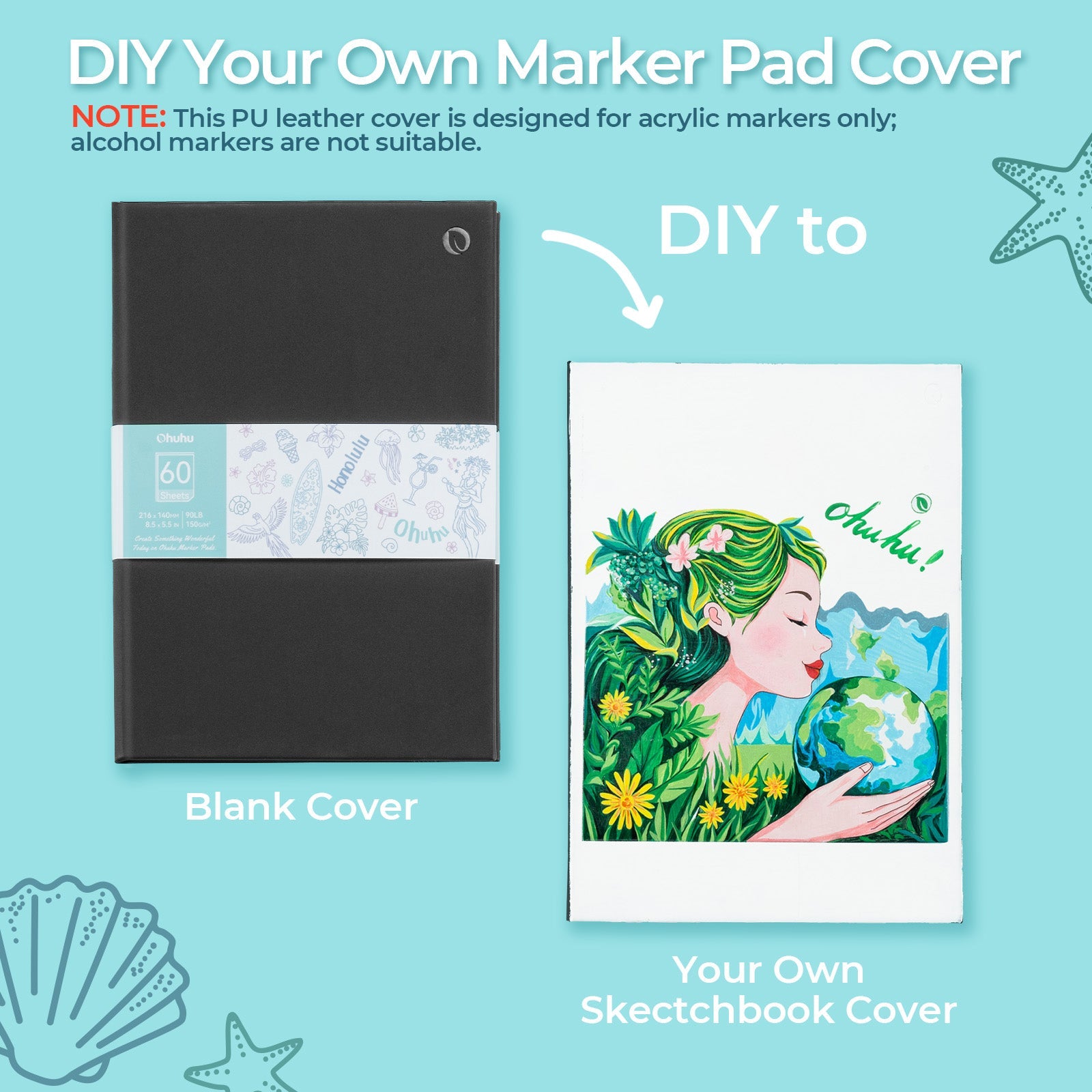Ohuhu Bleedproof Double-Sided Marker Pad with PU Cover