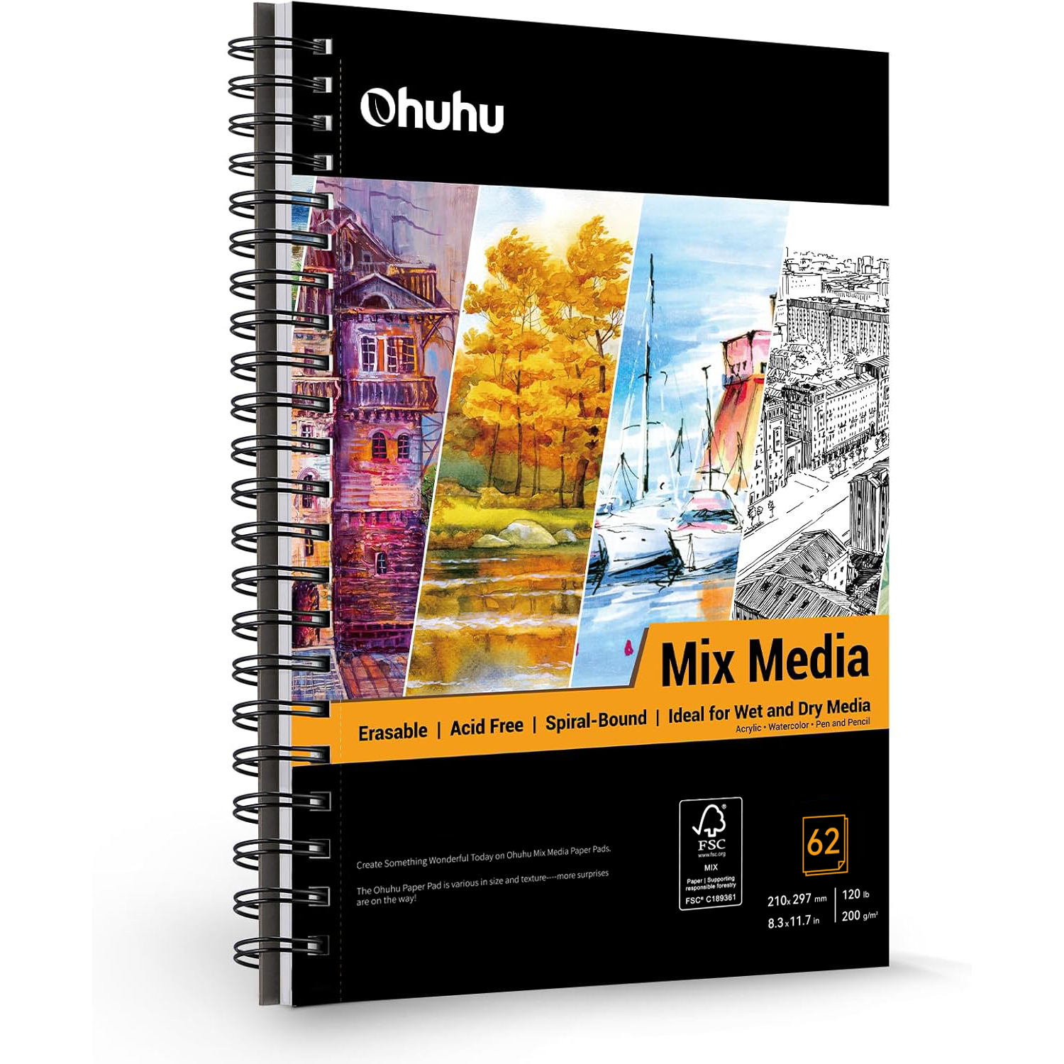 Ohuhu Spiral-Bound Mix Media Pad for Multiple Techniques (Mexico Domestic Shipping)