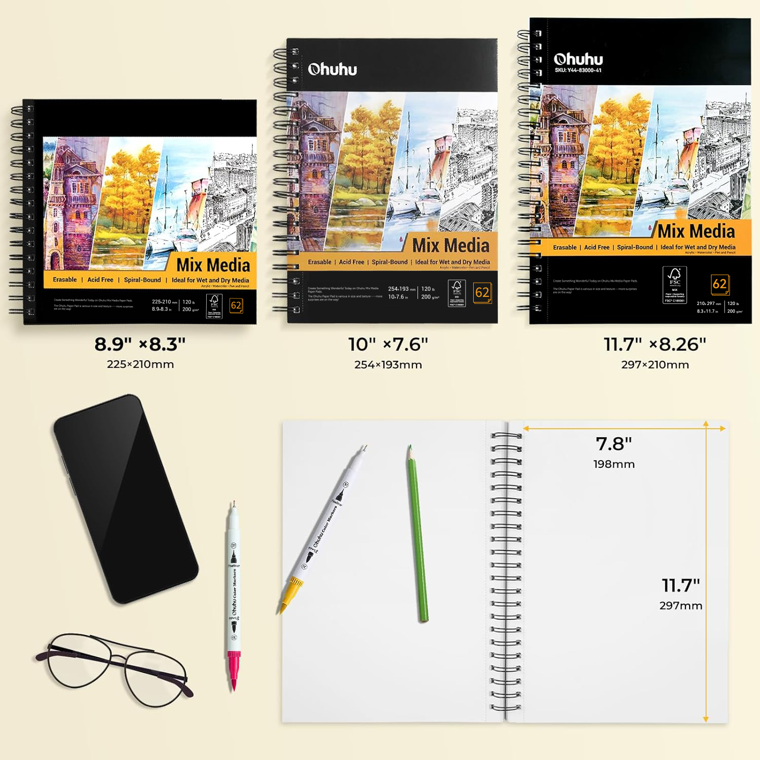 Ohuhu Spiral-Bound Mix Media Pad for Multiple Techniques (Australia Domestic Shipping)