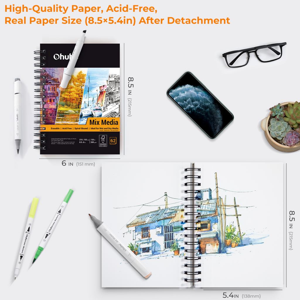 Ohuhu Spiral-Bound Mix Media Pad for Multiple Techniques (Canada Domestic Shipping)