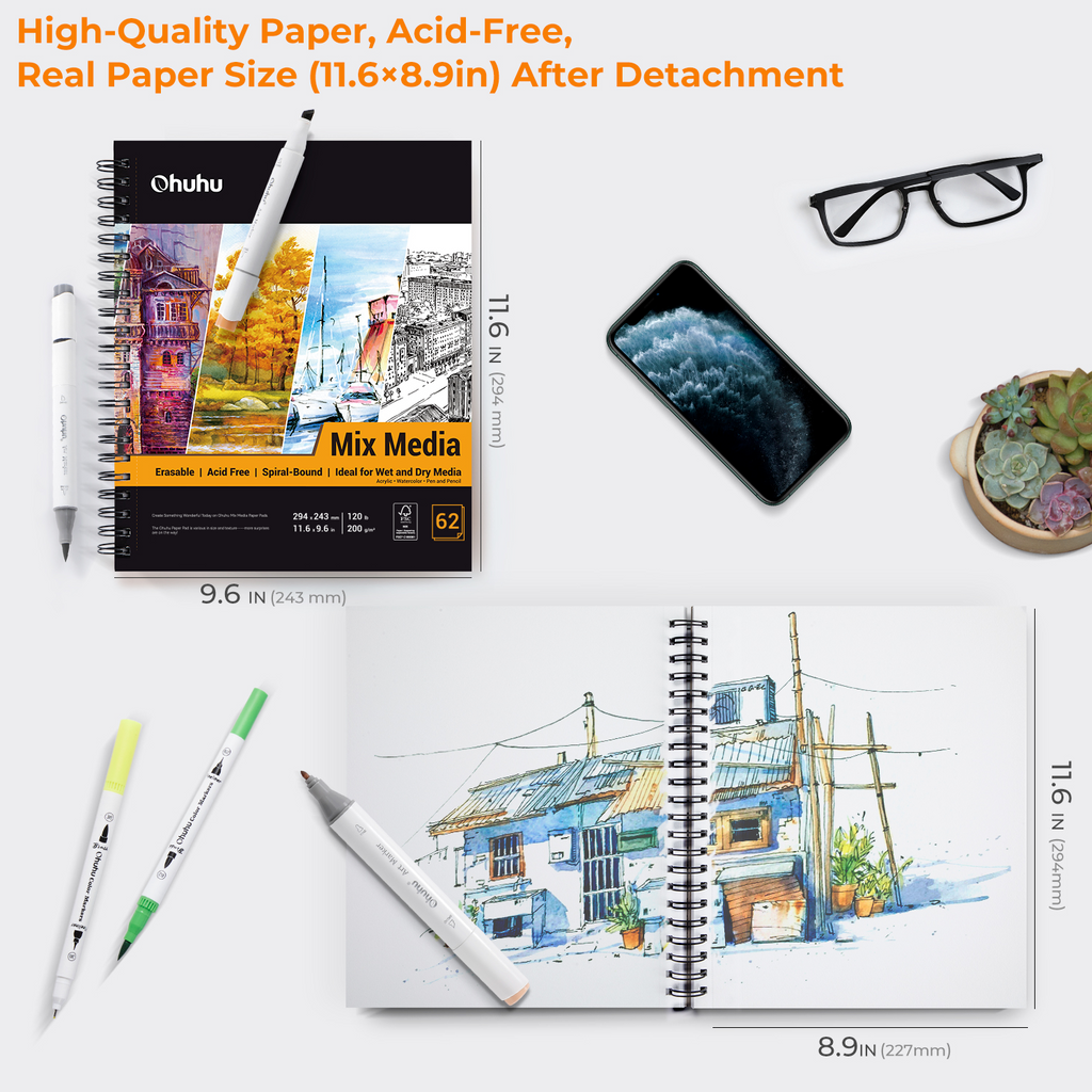 Ohuhu Spiral-Bound Mix Media Pad for Multiple Techniques (Canada Domestic Shipping)