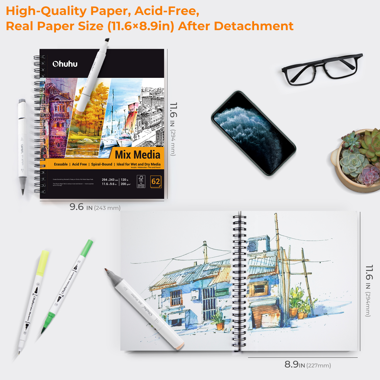 Ohuhu Spiral-Bound Mix Media Pad for Multiple Techniques (Canada Domestic Shipping)