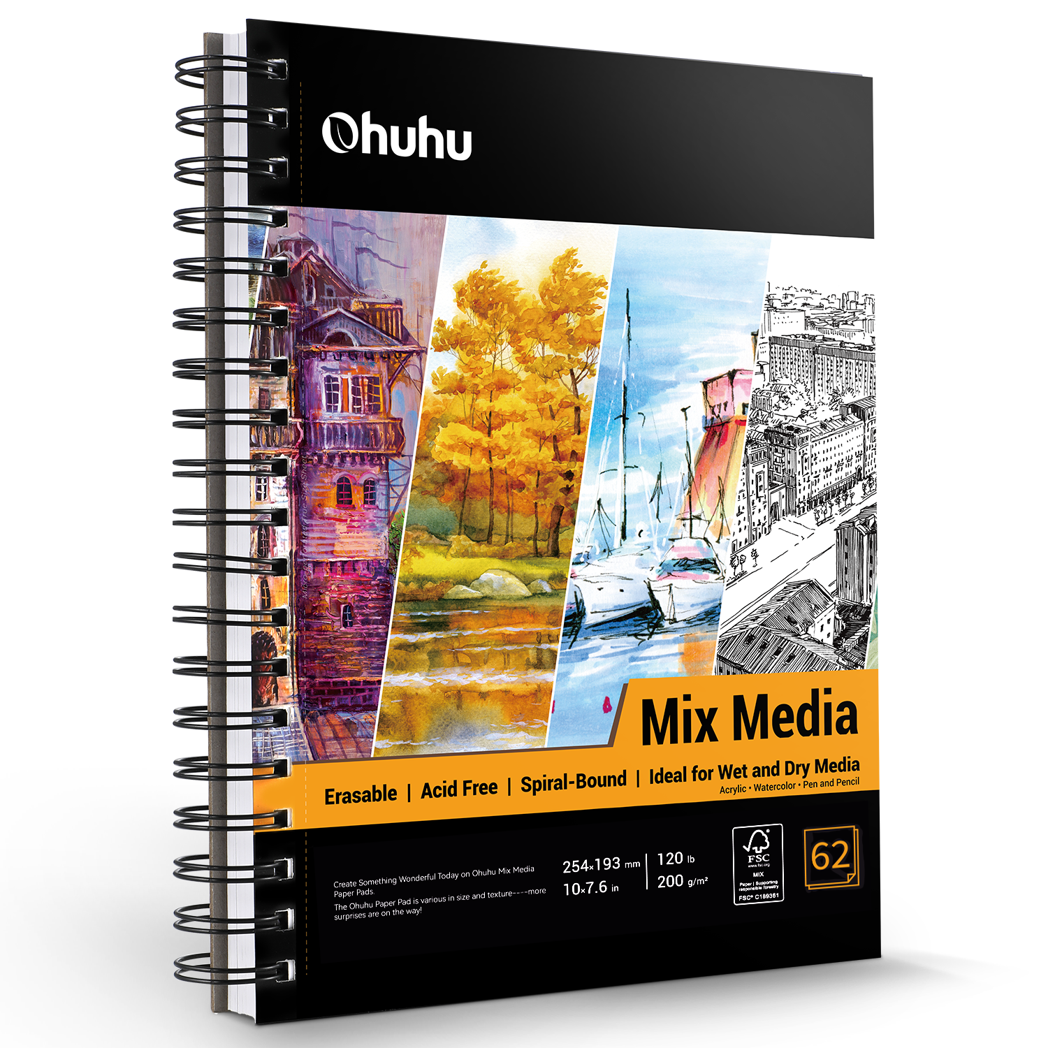 Ohuhu Spiral-Bound Mix Media Pad for Multiple Techniques (Mexico Domestic Shipping)
