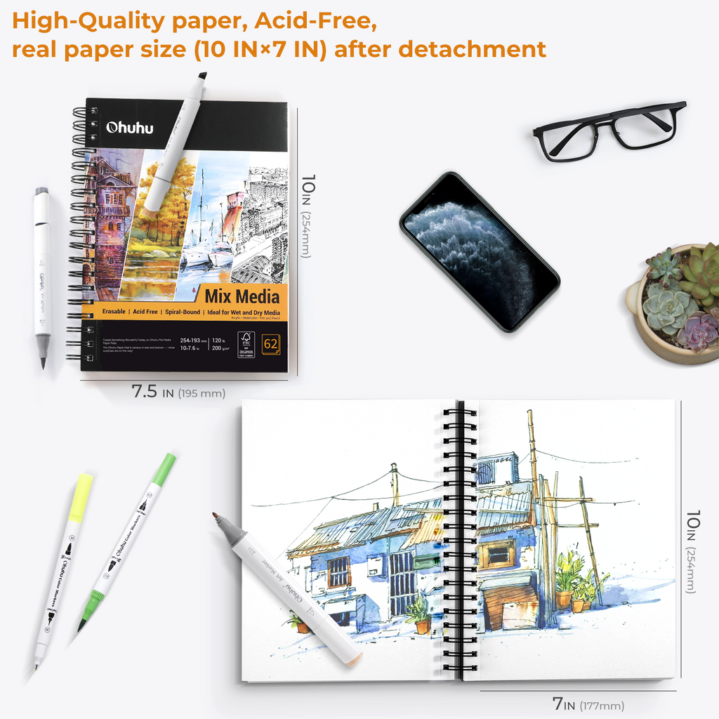 Ohuhu Spiral-Bound Mix Media Pad for Multiple Techniques (Mexico Domestic Shipping)