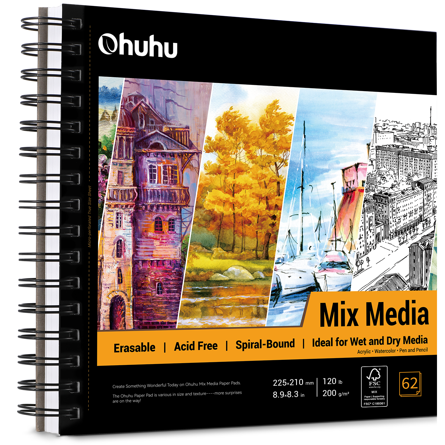 Ohuhu Spiral-Bound Mix Media Pad for Multiple Techniques (Mexico Domestic Shipping)