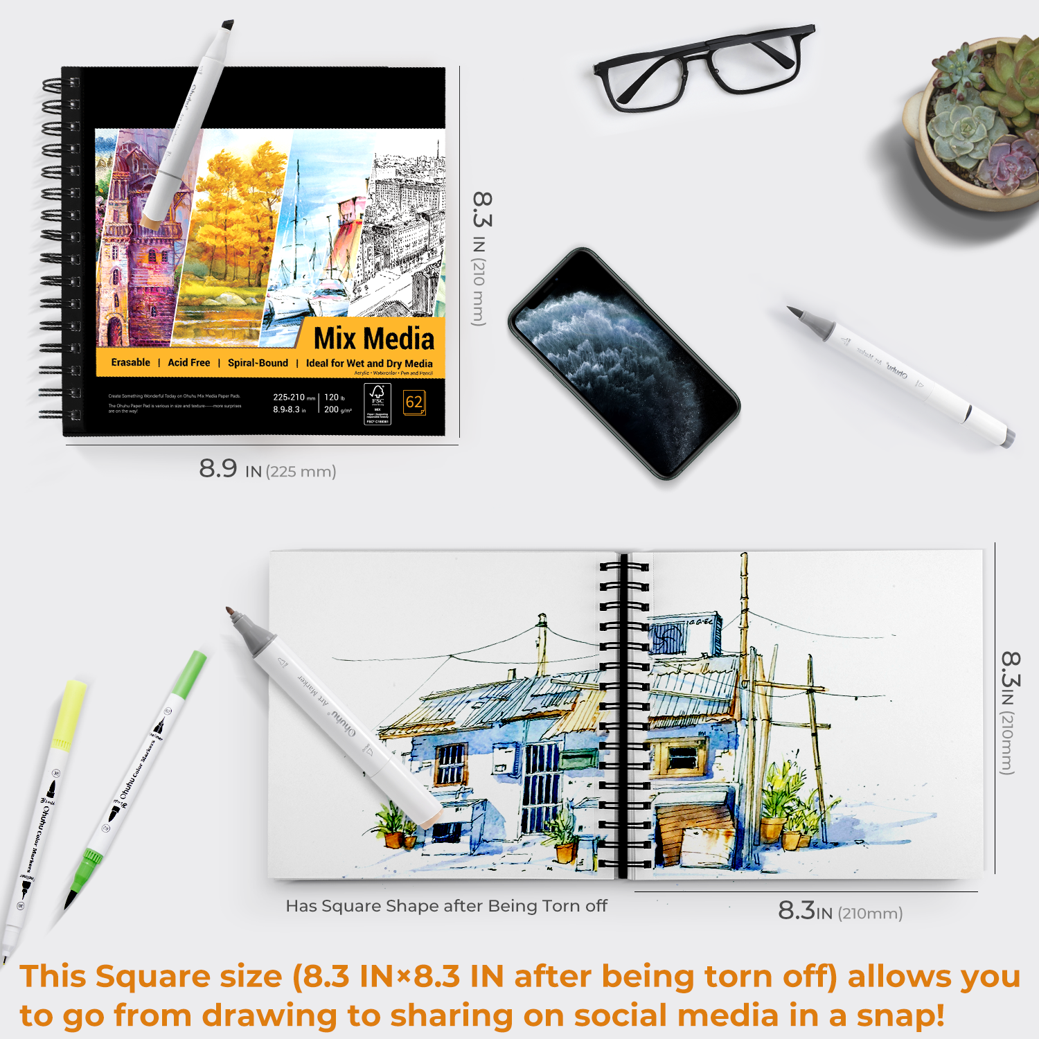 Ohuhu Spiral-Bound Mix Media Pad for Multiple Techniques (Mexico Domestic Shipping)