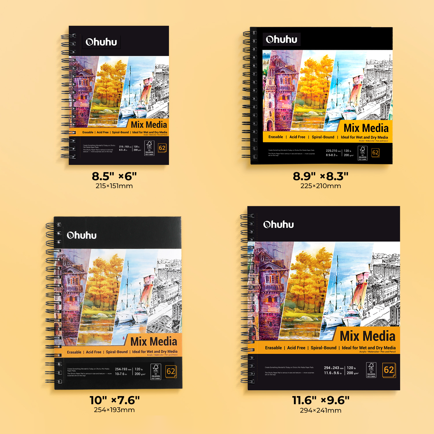 Ohuhu Spiral-Bound Mix Media Pad for Multiple Techniques (Mexico Domestic Shipping)