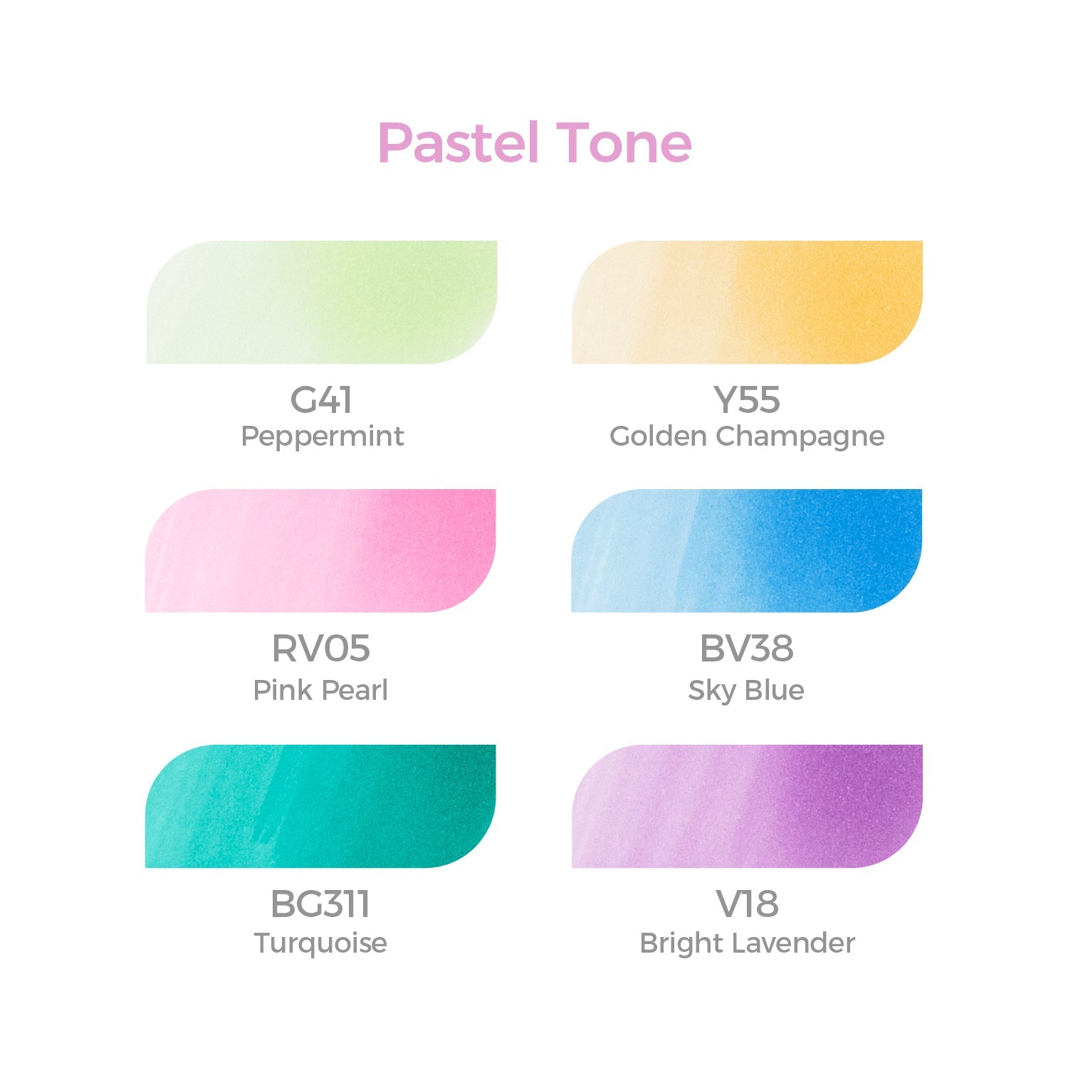 Ohuhu Honolulu 6 Colors Dual Tips Alcohol Art Markers (New Color Codes)