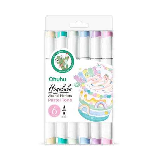 Ohuhu Honolulu 6 Colors Dual Tips Alcohol Art Markers (New Color Codes)