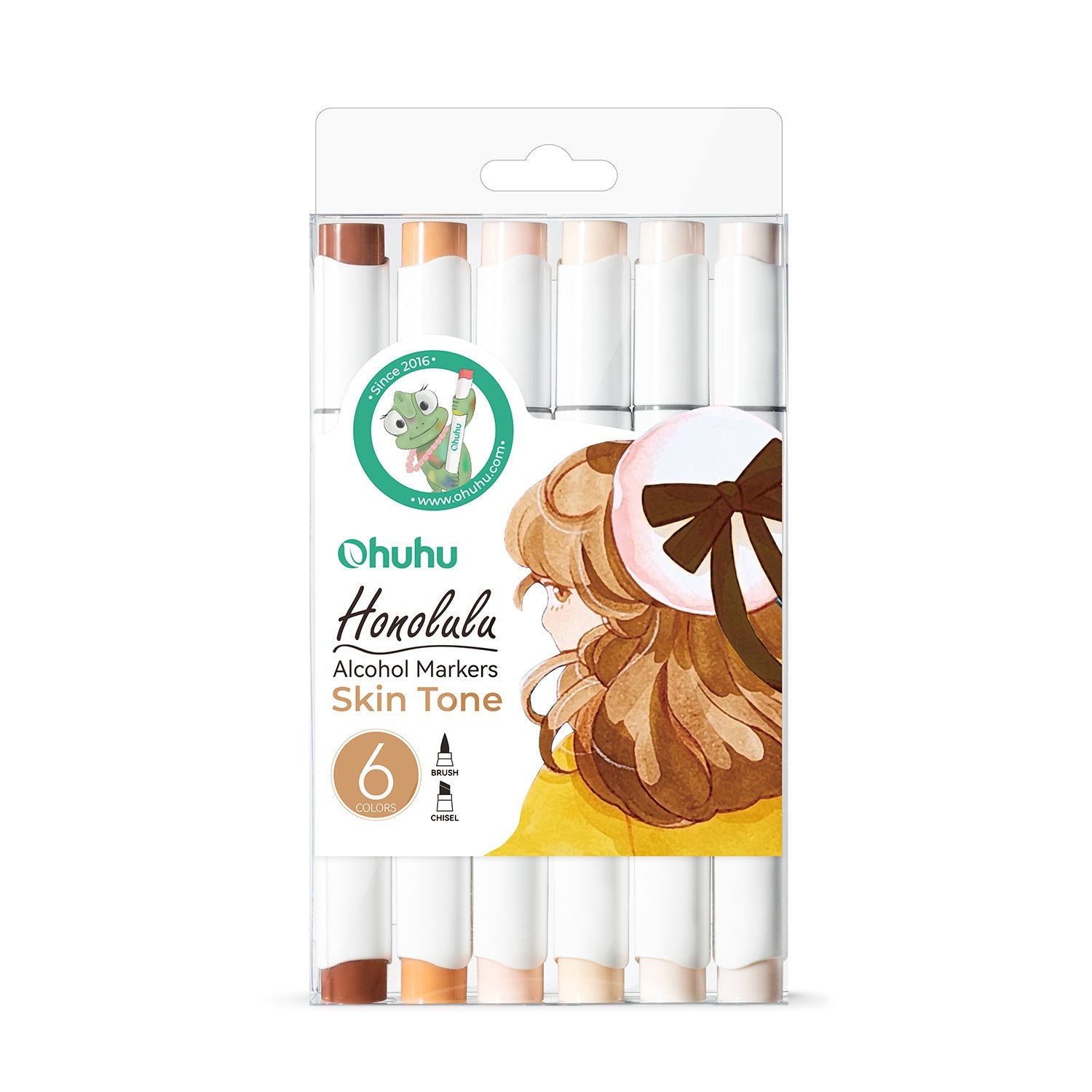 Ohuhu Honolulu 6 Colors Dual Tips Alcohol Art Markers (New Color Codes)