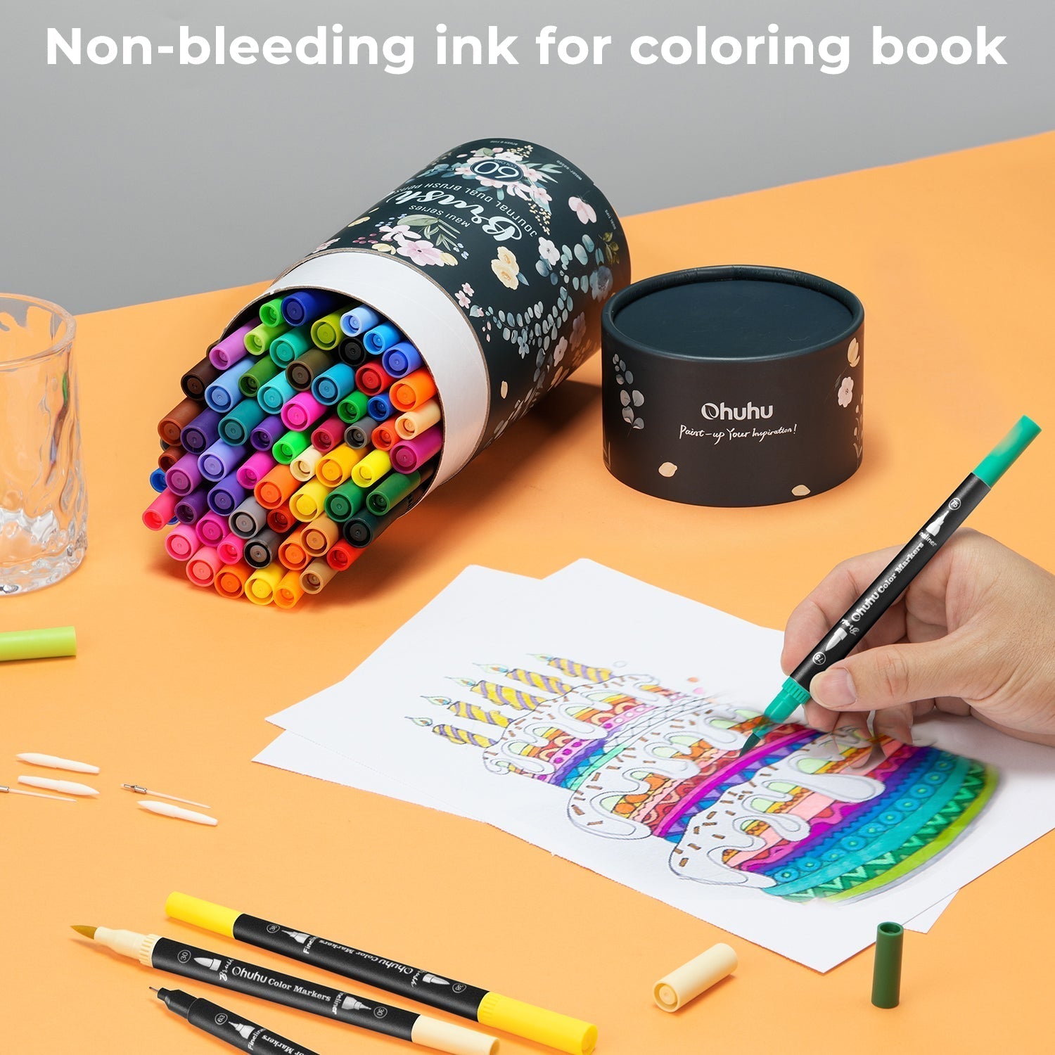 Ohuhu Maui 60 Colors Dual Tips Water Based Art Markers, Brush & Fineliner (Europe Only)