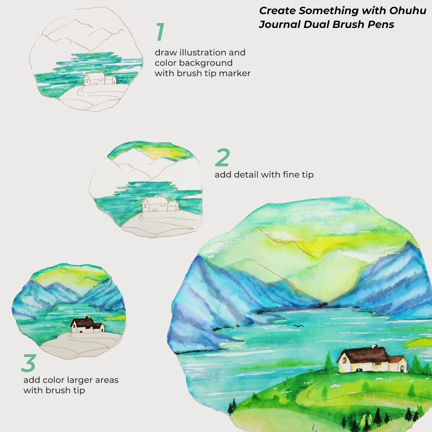 Ohuhu Maui 60 Colors Dual Tips Water Based Art Markers, Brush & Fineliner (Europe Only)