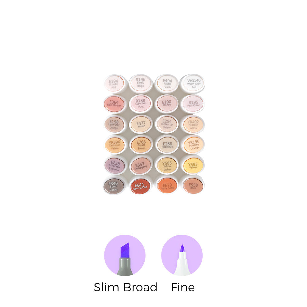 Ohuhu Kaala  Slim Broad and Fine Dual Tips Alcohol Art Markers-24 Color Skin Tone