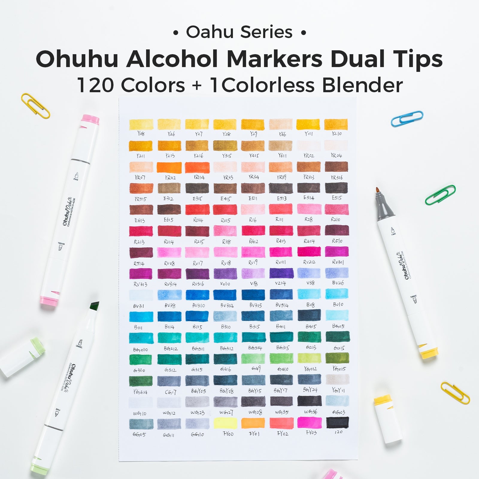 Ohuhu Oahu 120 Colors Dual Tips Alcohol Art Markers, Fine & Chisel (Ships from Asia Warehouse)