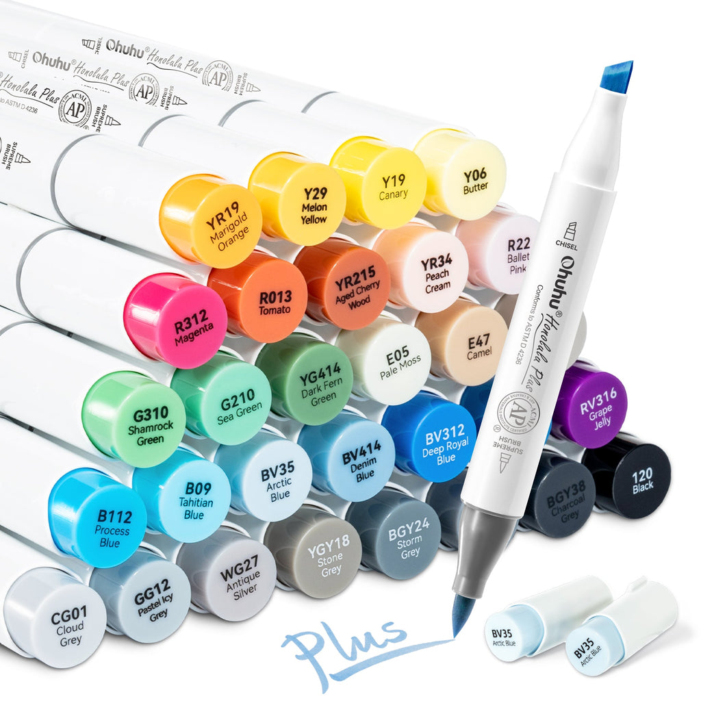 Ohuhu Honolulu Plus Series Supreme Rubber Brush Tip Markers