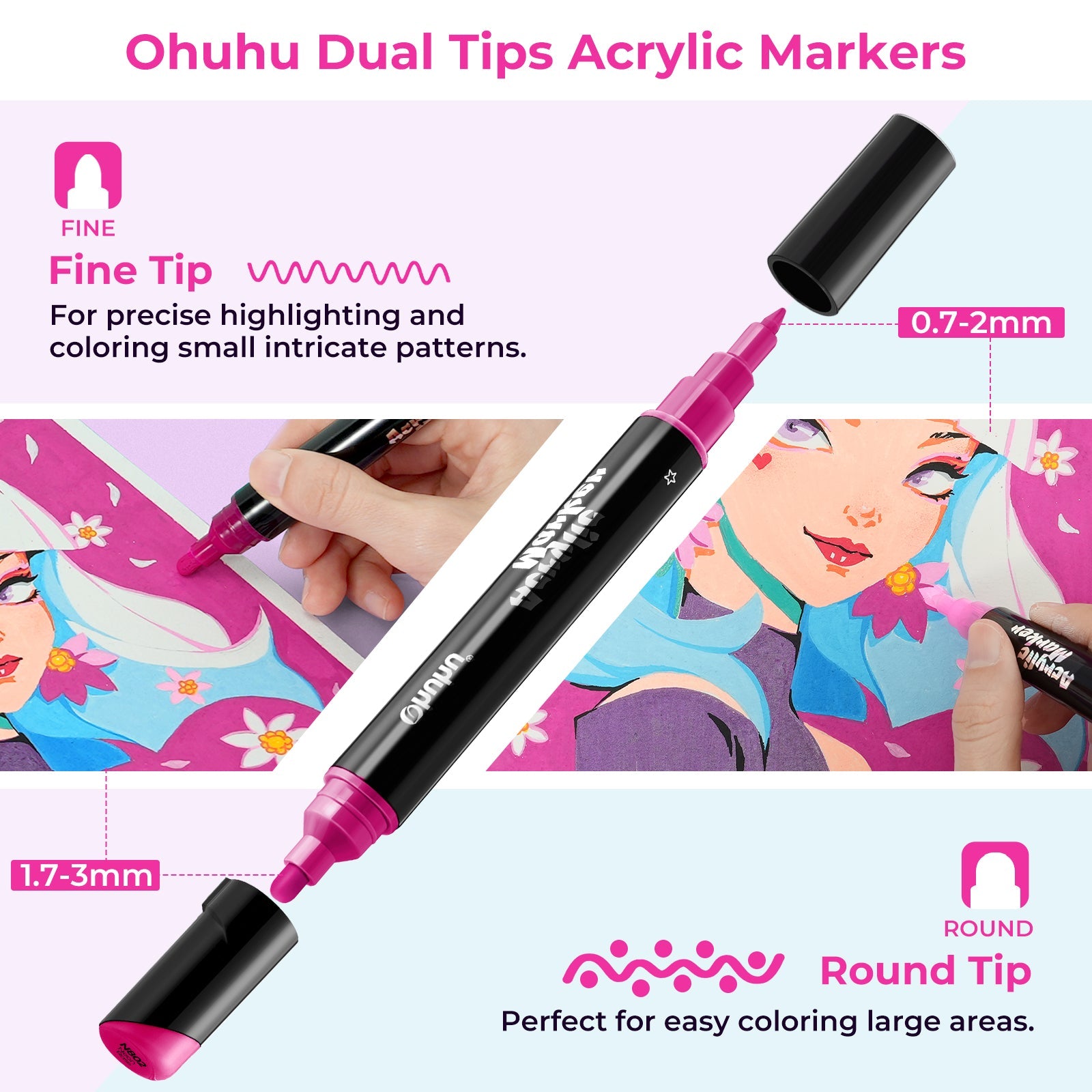 Ohuhu Dual Nib Waterproof Acrylic Pen 30 Colors (Mexico Domestic Shipping)