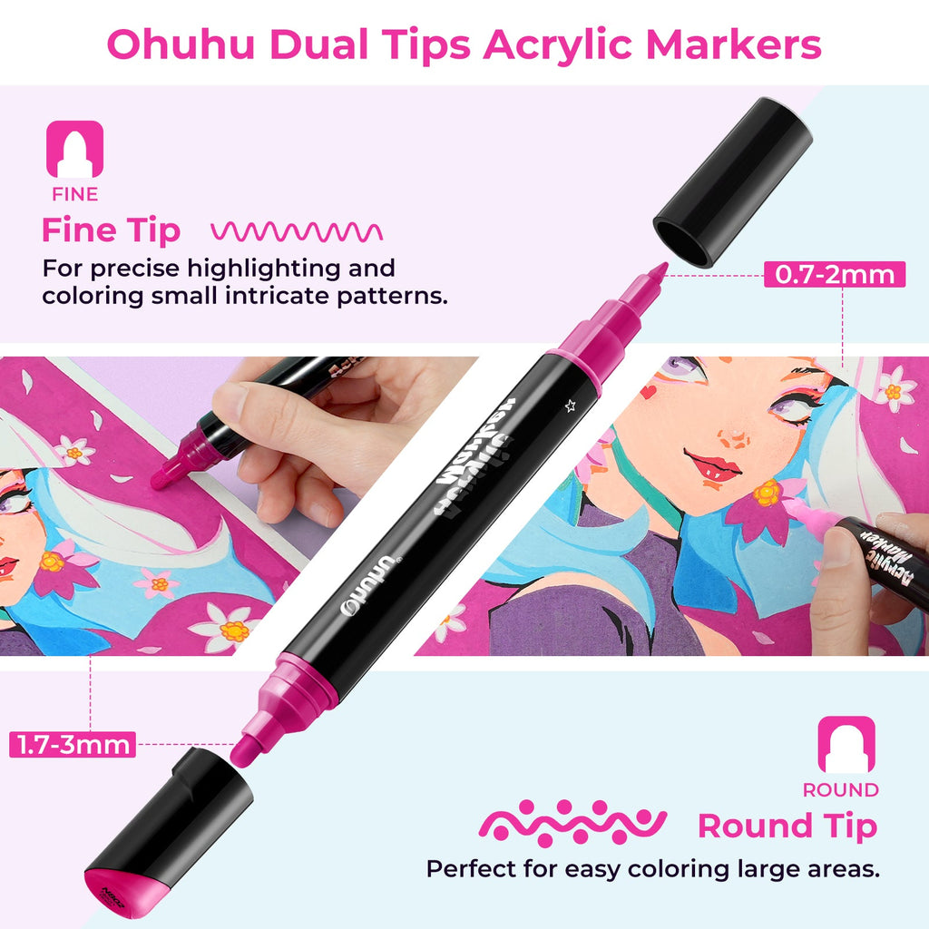 Ohuhu Dual Nib Waterproof Acrylic Pen 30 Colors (Canada Domestic Shipping)