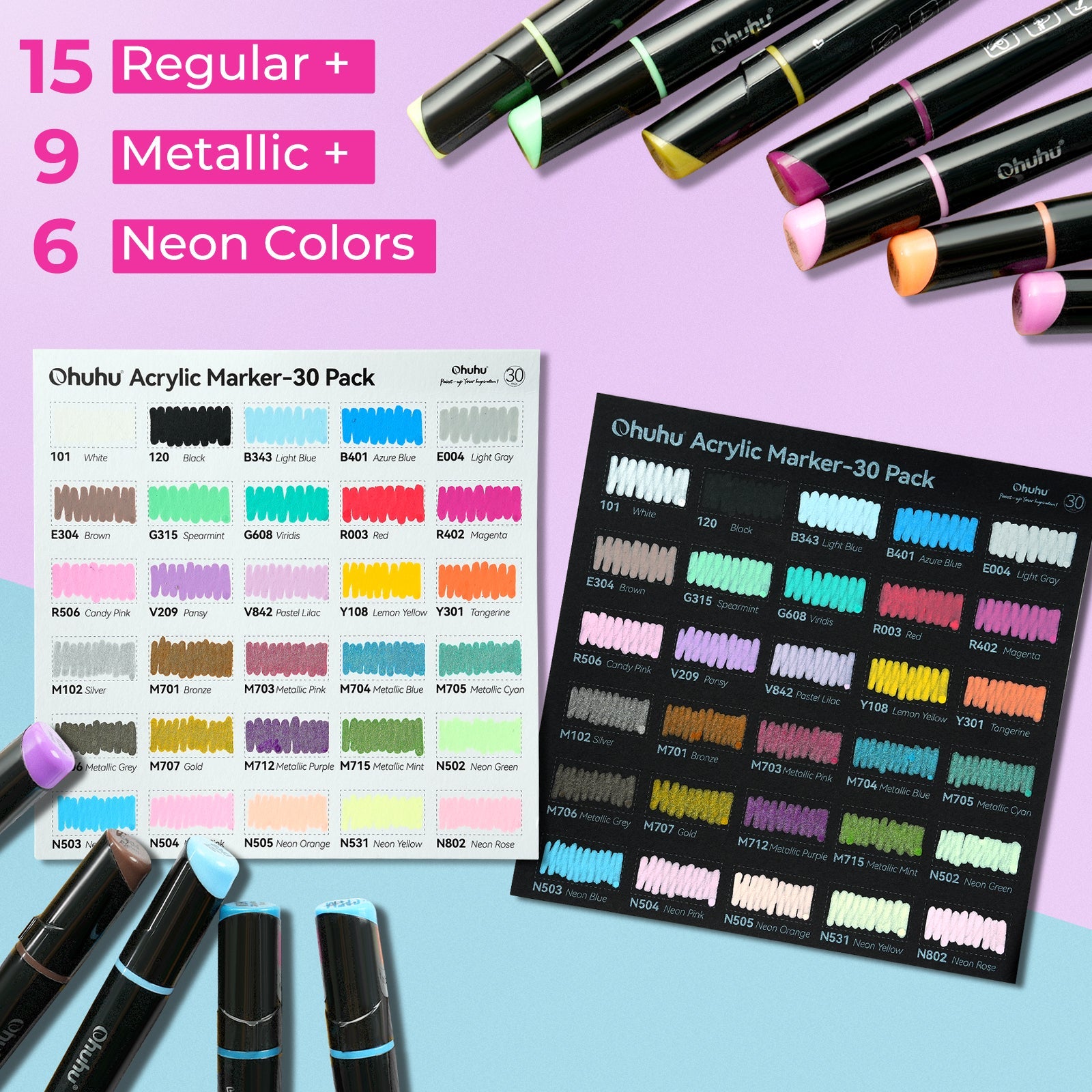 Ohuhu Dual Nib Waterproof Acrylic Pen 30 Colors (Mexico Domestic Shipping)