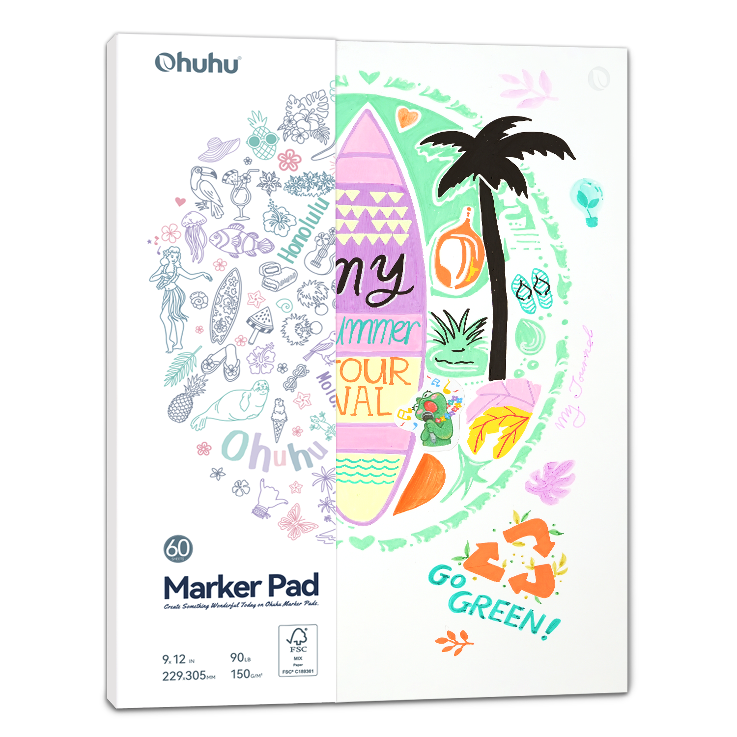 Ohuhu Bleedproof Double-Sided Marker Pad, Glue-Bound (Mexico Domestic Shipping)