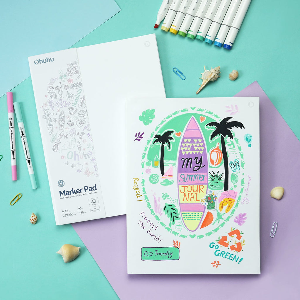 Ohuhu Bleedproof Double-Sided Marker Pad, Glue-Bound