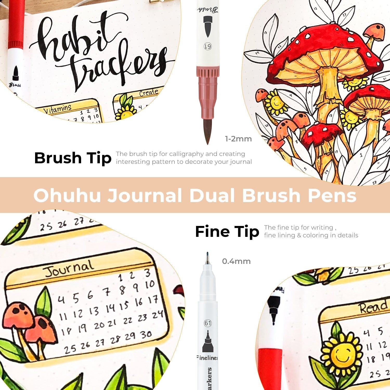 Ohuhu Maui 120 Colors Dual Tips Water Based Art Markers, Brush & Fineliner